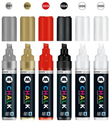 Marker creta lichida, varf tesit, 4-8 mm, Chalk Marker Basic, 6 culori/set Molotow